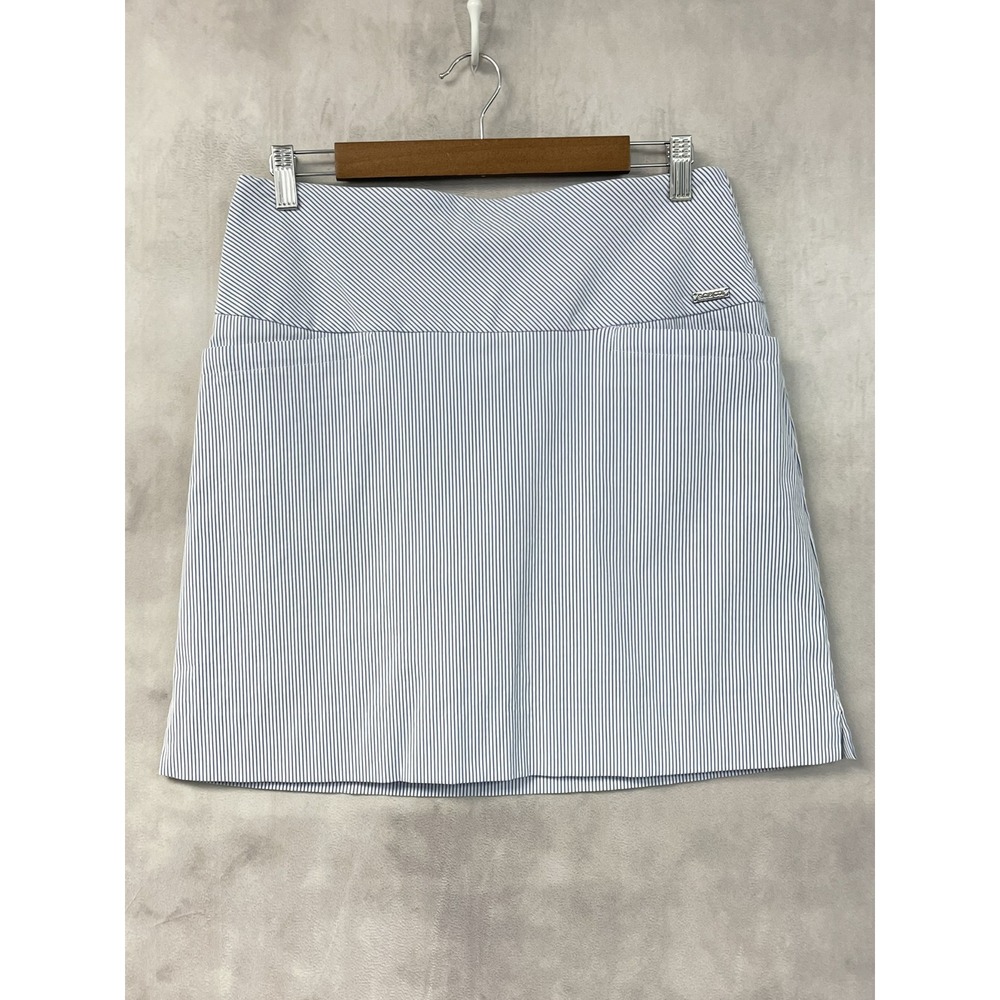 Womens Pinstripe Skort Size M Blue White Stretch Tennis Golf Pickleball Preppy
